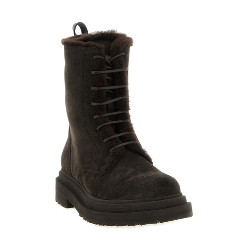 Brunello Cucinelli Brown Calfskin Lace-Up Boots