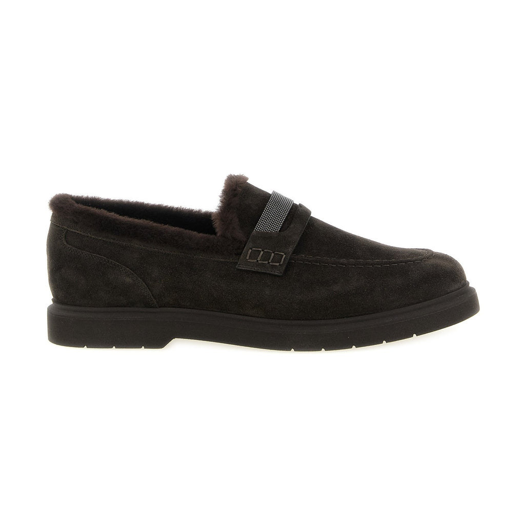 Brunello Cucinelli Brown Calfskin Slip-On Loafers