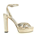 Jimmy Choo Gold Tencel Stiletto Heel Sandals