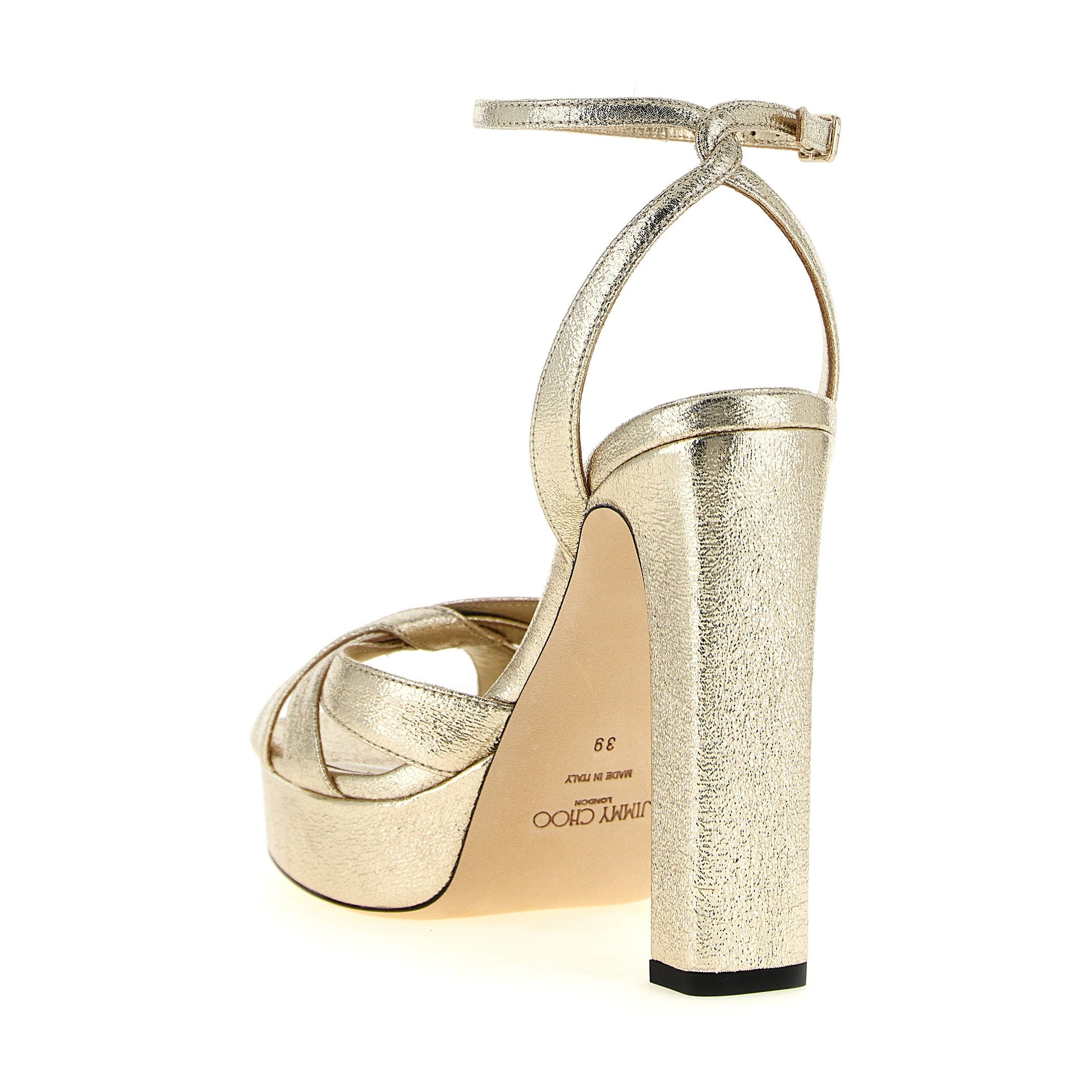Jimmy Choo Gold Tencel Stiletto Heel Sandals
