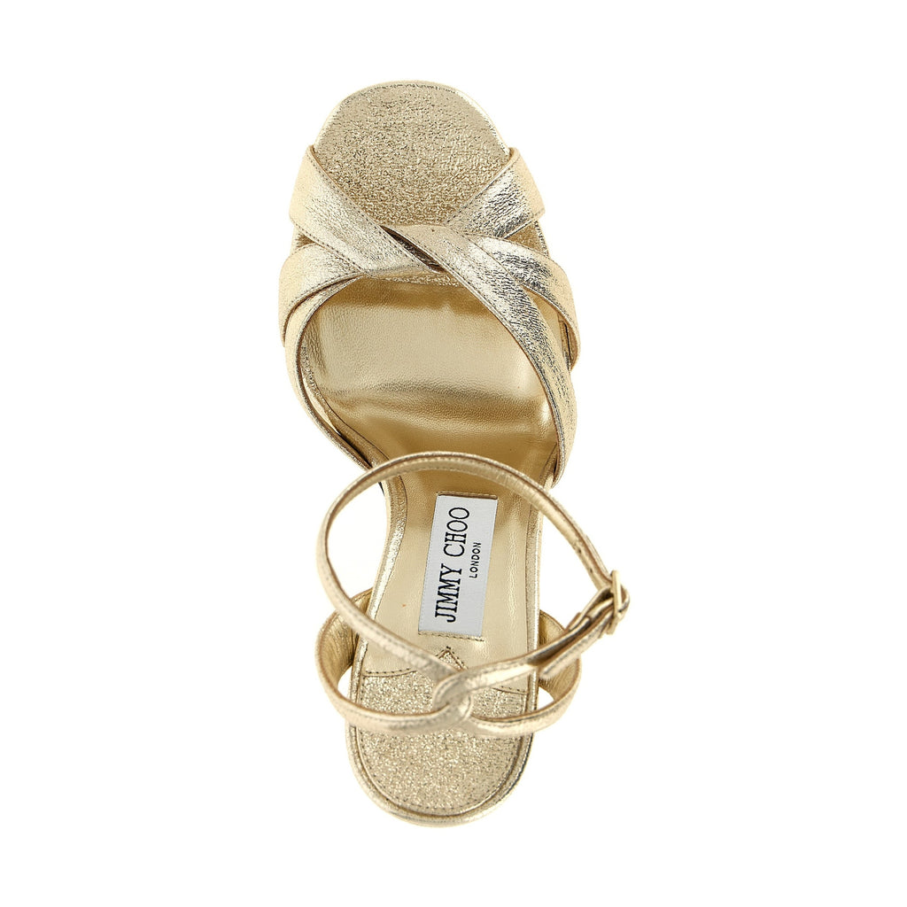 Jimmy Choo Gold Tencel Stiletto Heel Sandals