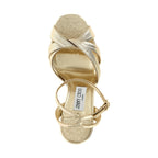 Jimmy Choo Gold Tencel Stiletto Heel Sandals