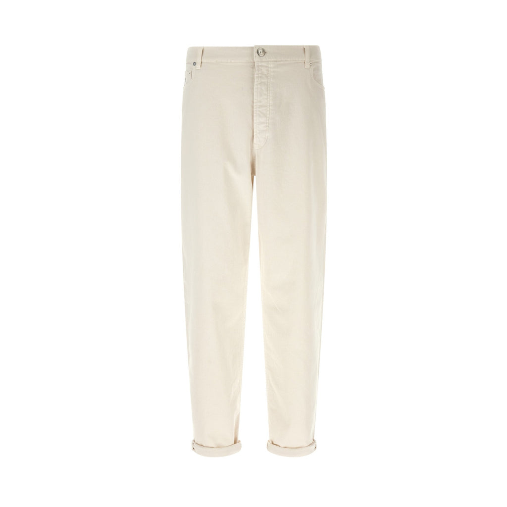 Brunello Cucinelli White Cotton Relaxed Fit Jeans