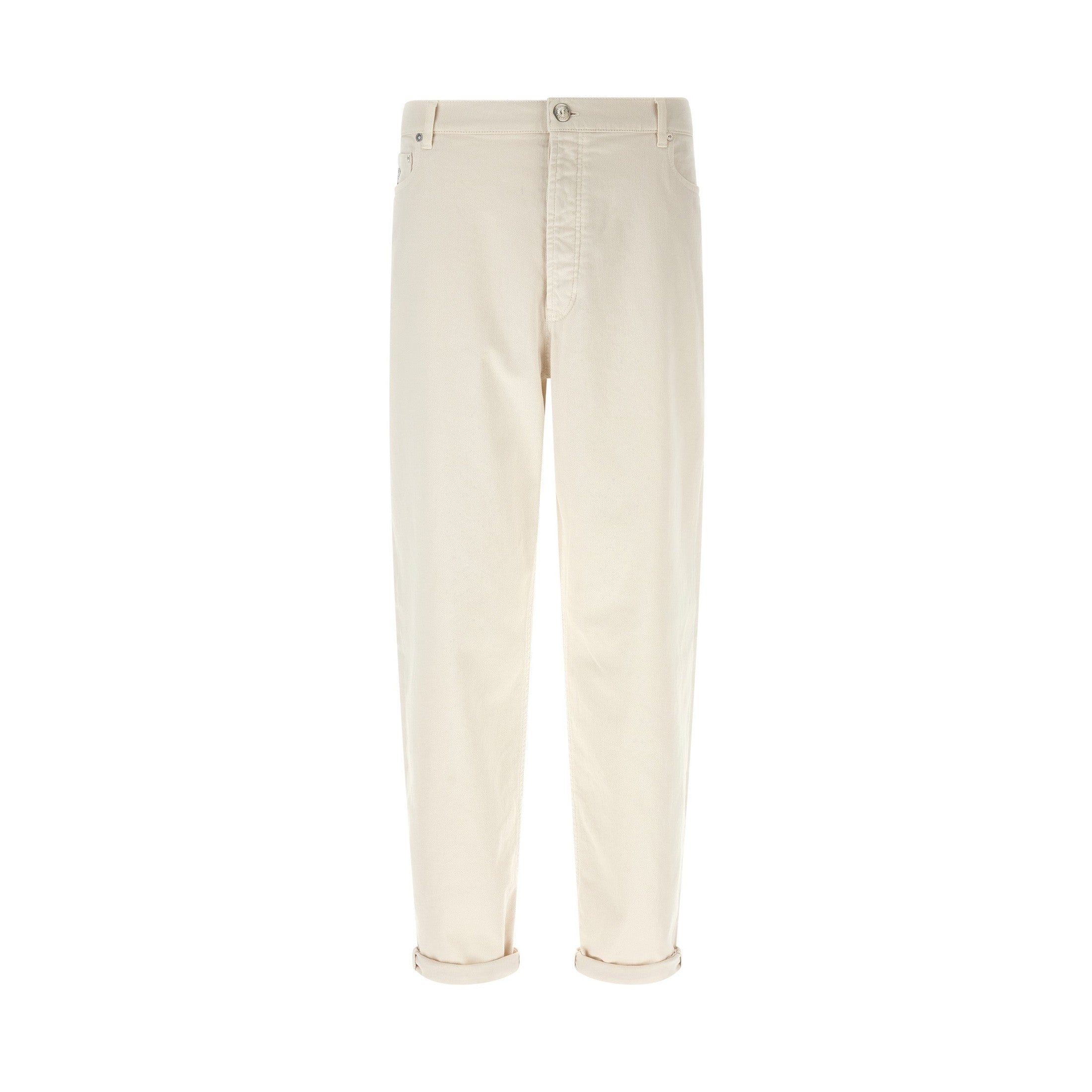 Brunello Cucinelli White Cotton Relaxed Fit Jeans