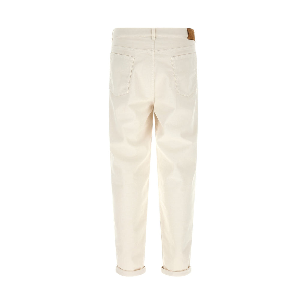 Brunello Cucinelli White Cotton Relaxed Fit Jeans
