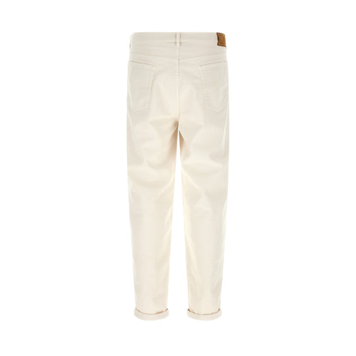 Brunello Cucinelli White Cotton Relaxed Fit Jeans