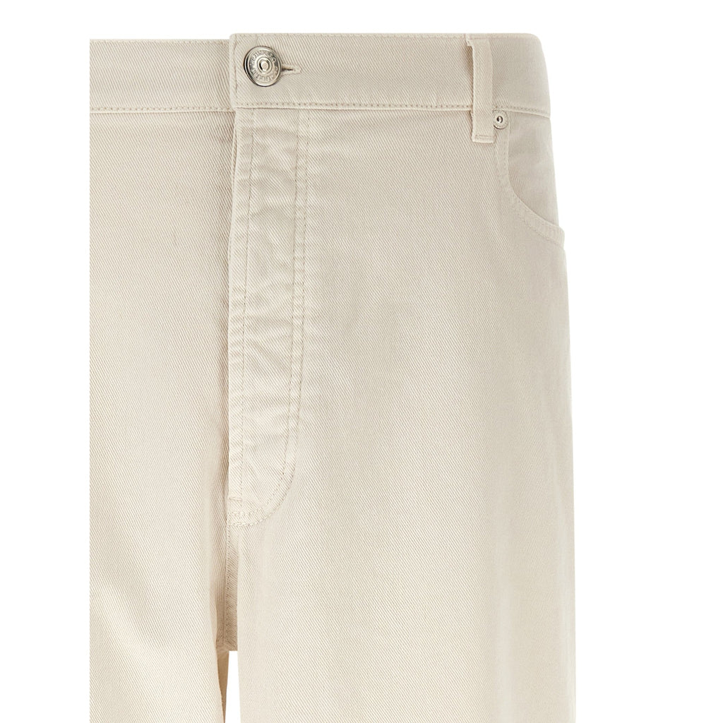 Brunello Cucinelli White Cotton Relaxed Fit Jeans