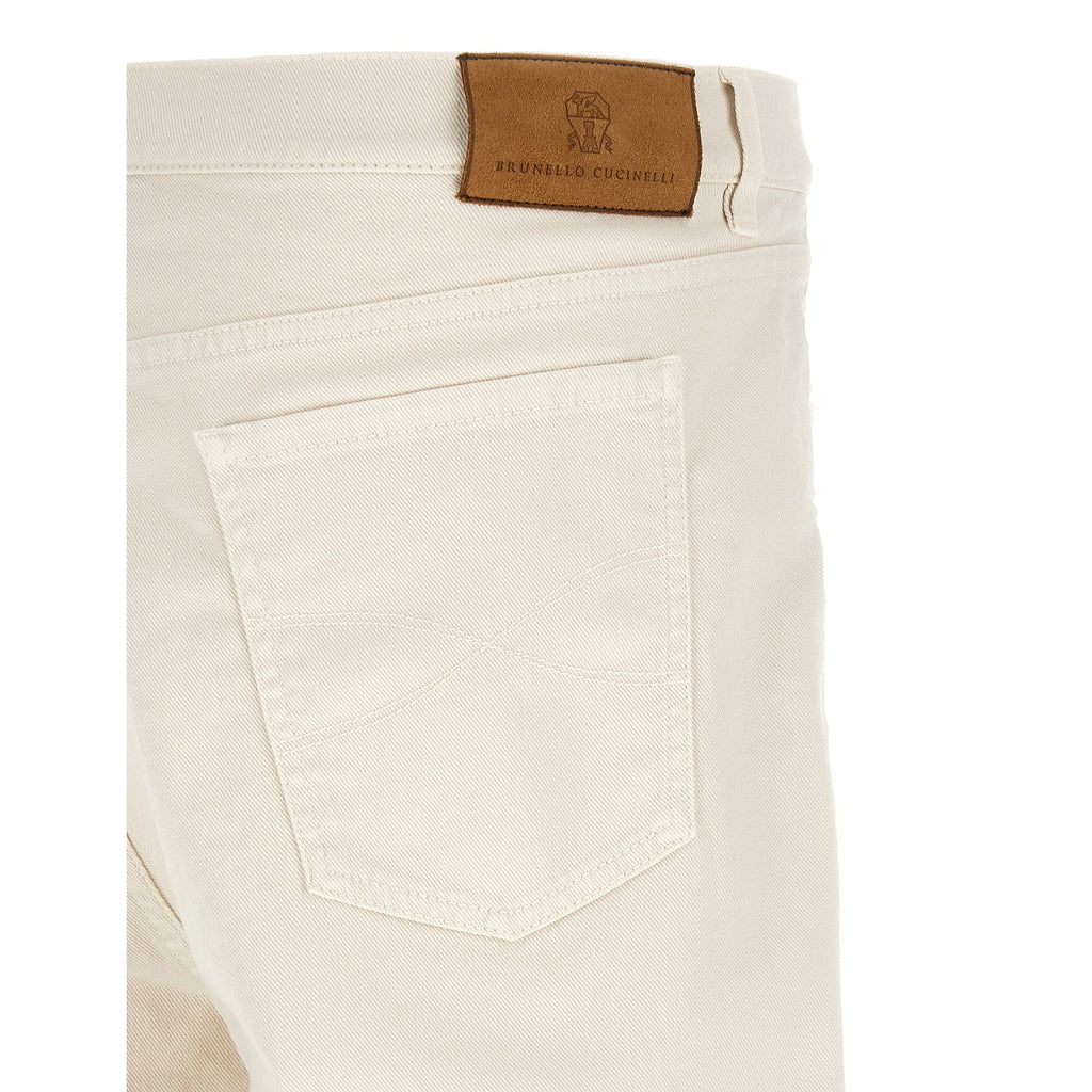 Brunello Cucinelli White Cotton Relaxed Fit Jeans