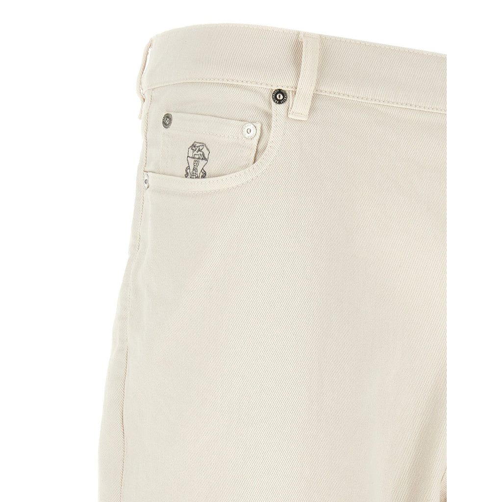 Brunello Cucinelli White Cotton Relaxed Fit Jeans
