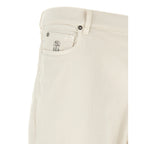 Brunello Cucinelli White Cotton Relaxed Fit Jeans