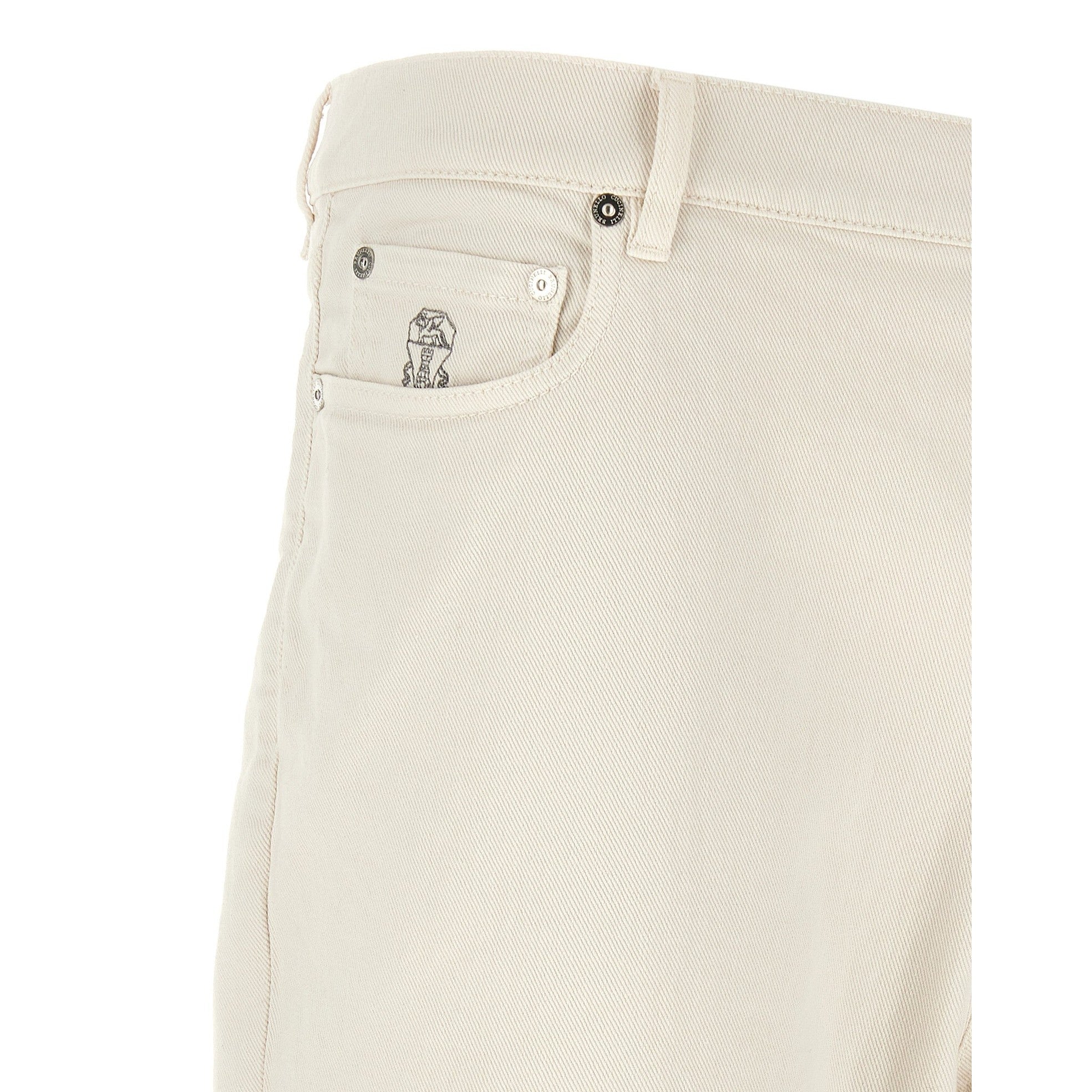 Brunello Cucinelli White Cotton Relaxed Fit Jeans