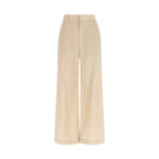 Beige Cotton Casual Pants