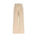 Beige Cotton Casual Pants