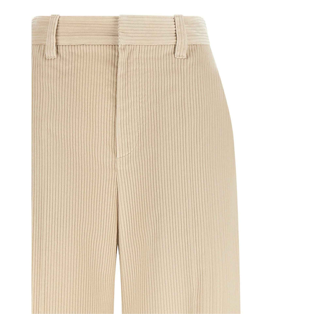 Beige Cotton Casual Pants