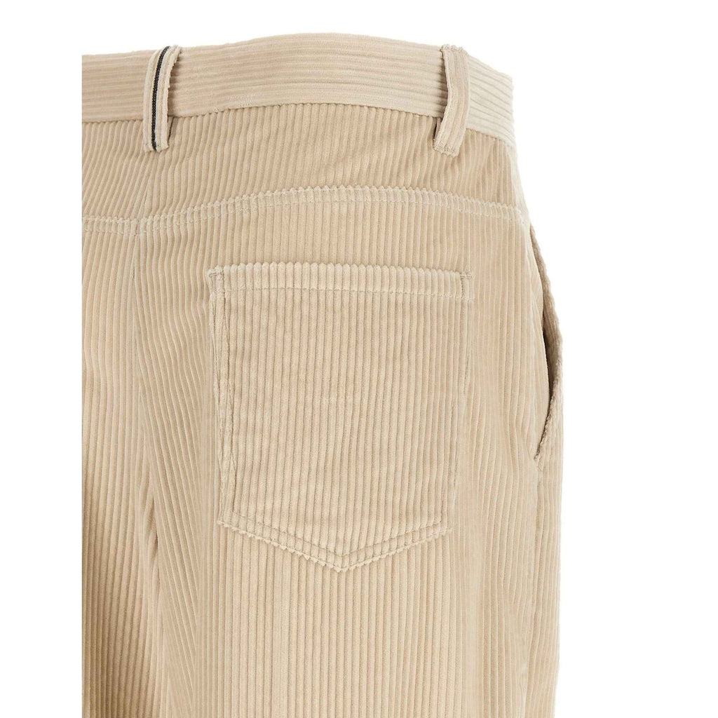 Beige Cotton Casual Pants