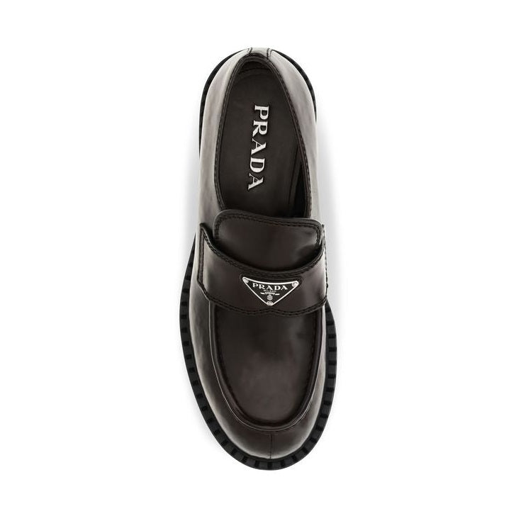 Prada Brown Calf Leather Bos Taurus Slip-On Loafers