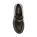 Prada Brown Calf Leather Bos Taurus Slip-On Loafers