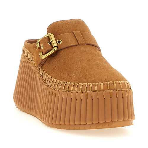 Chloé Beige Calfskin Wedge Sandals