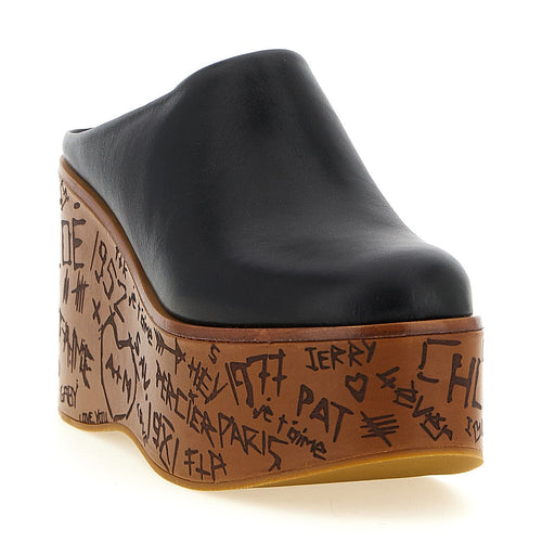 Chloé Black Calfskin Wedge Sandals