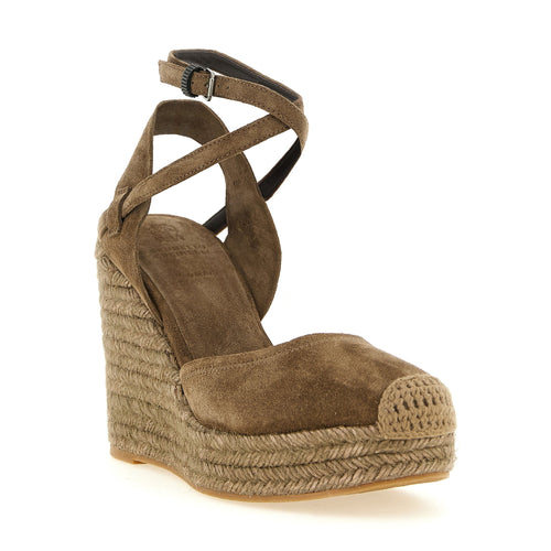 Brunello Cucinelli Brown Calfskin Wedge Sandals