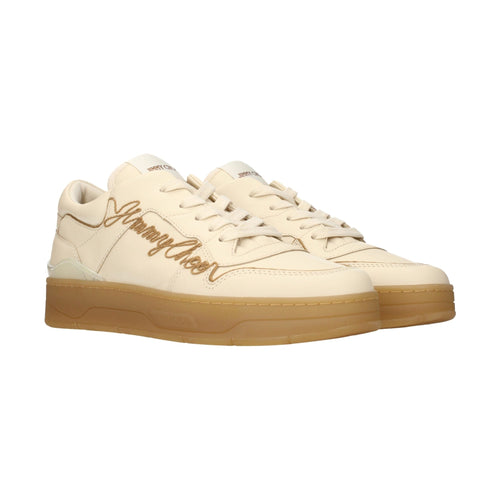 Beige Leather Low Top Sneakers