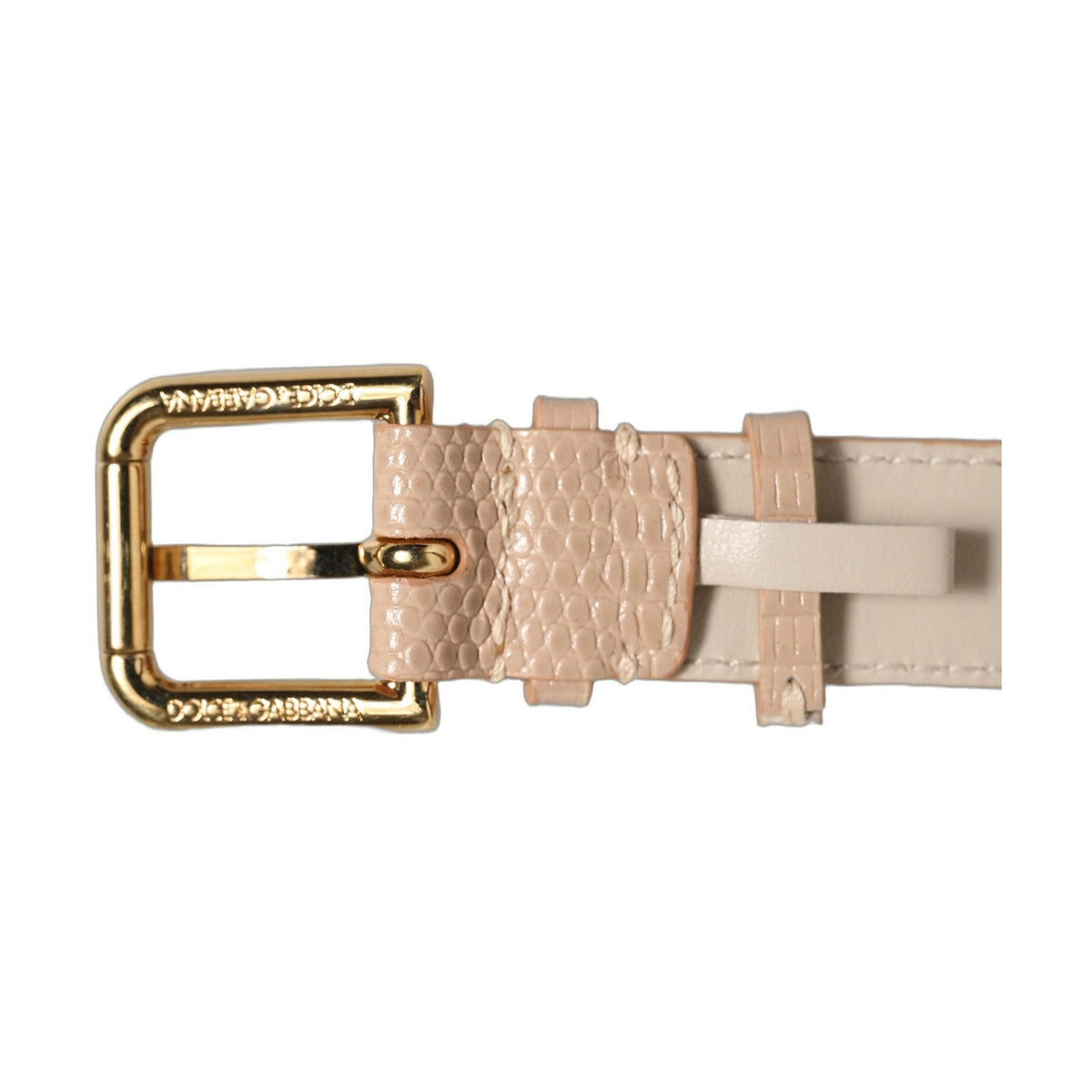 Beige Textured Leather Gold Buckle Belt Strap Bracelet