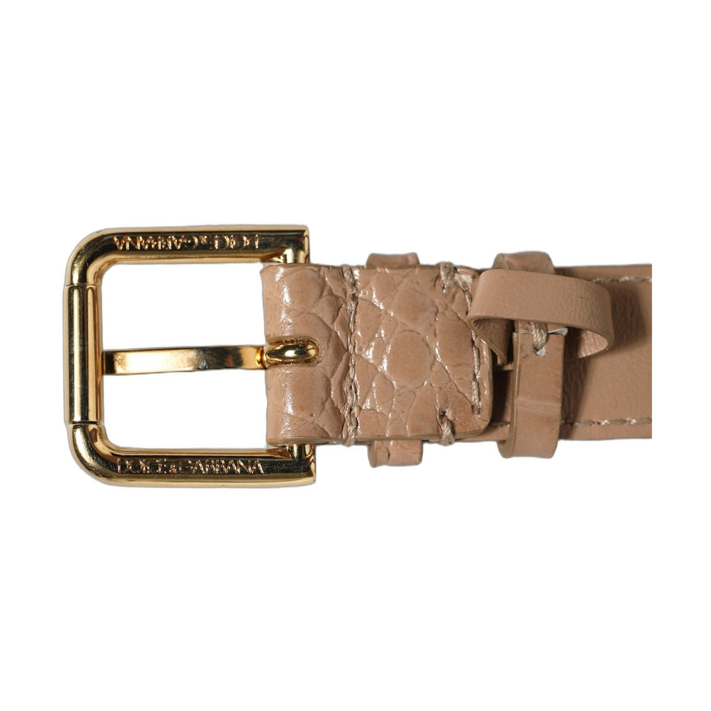 Dolce & Gabbana Brown Embossed Leather Gold Buckle Belt Strap Bracelet