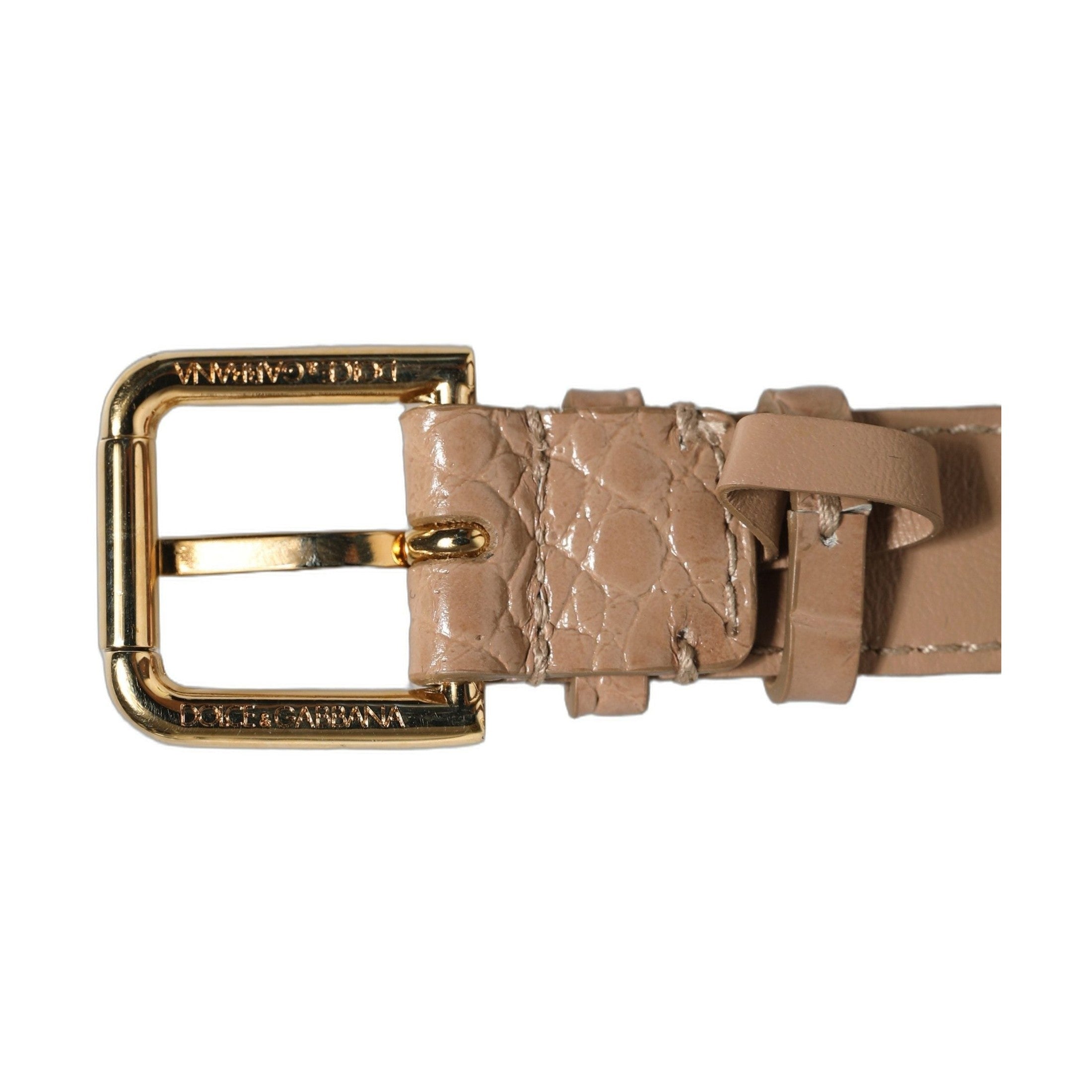 Dolce & Gabbana Brown Embossed Leather Gold Buckle Belt Strap Bracelet