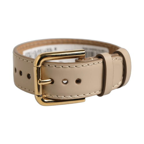 Beige Calfskin Leather Gold Buckle Belt Strap Bracelet