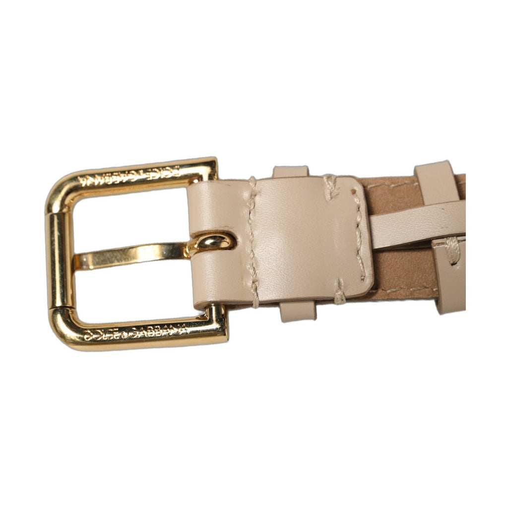 Dolce & Gabbana Beige Calfskin Leather Gold Buckle Belt Strap Bracelet