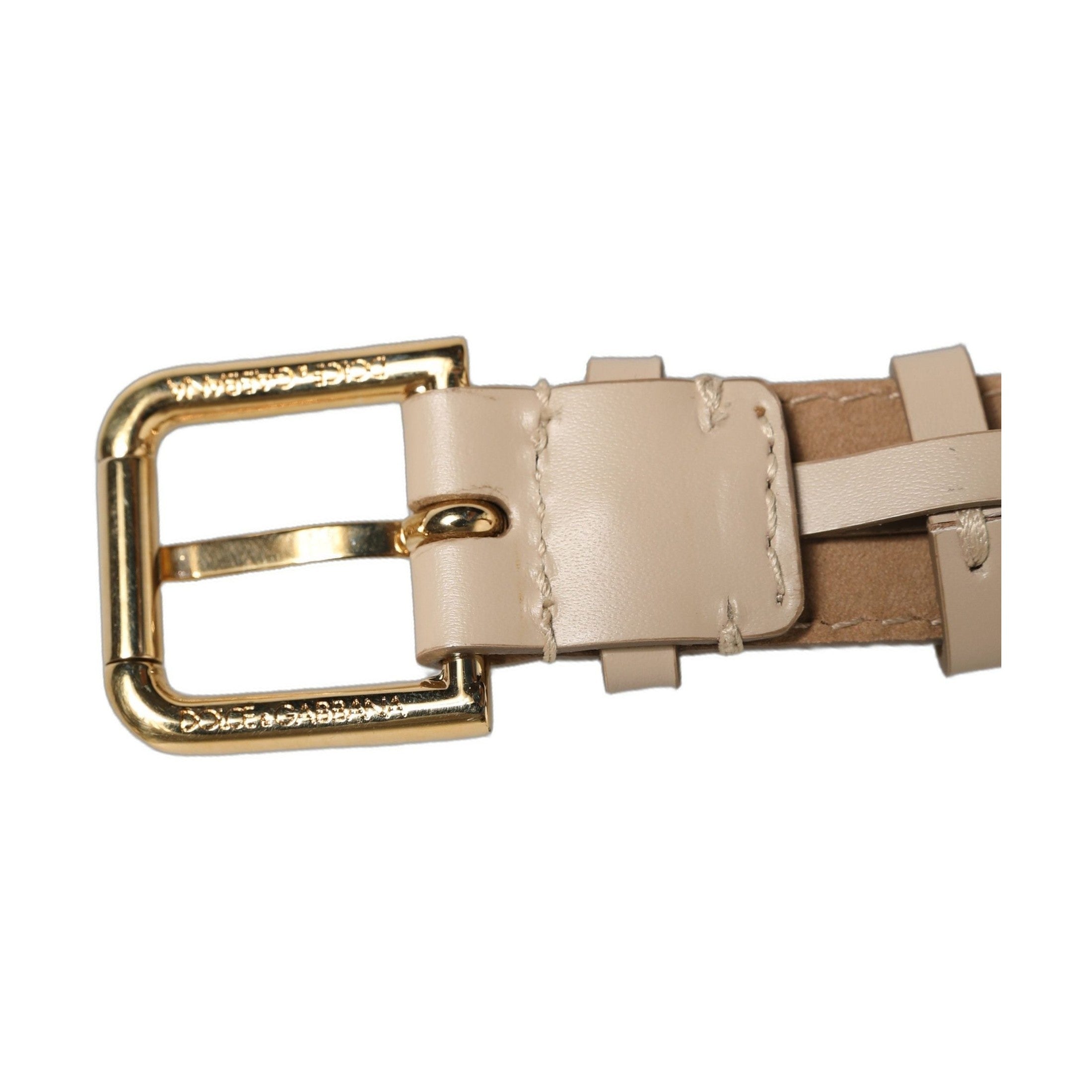 Dolce & Gabbana Beige Calfskin Leather Gold Buckle Belt Strap Bracelet