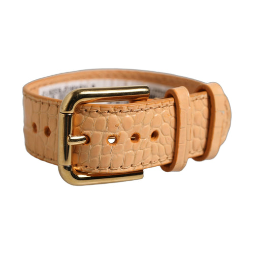Beige Embossed Leather Gold Buckle Belt Strap Bracelet