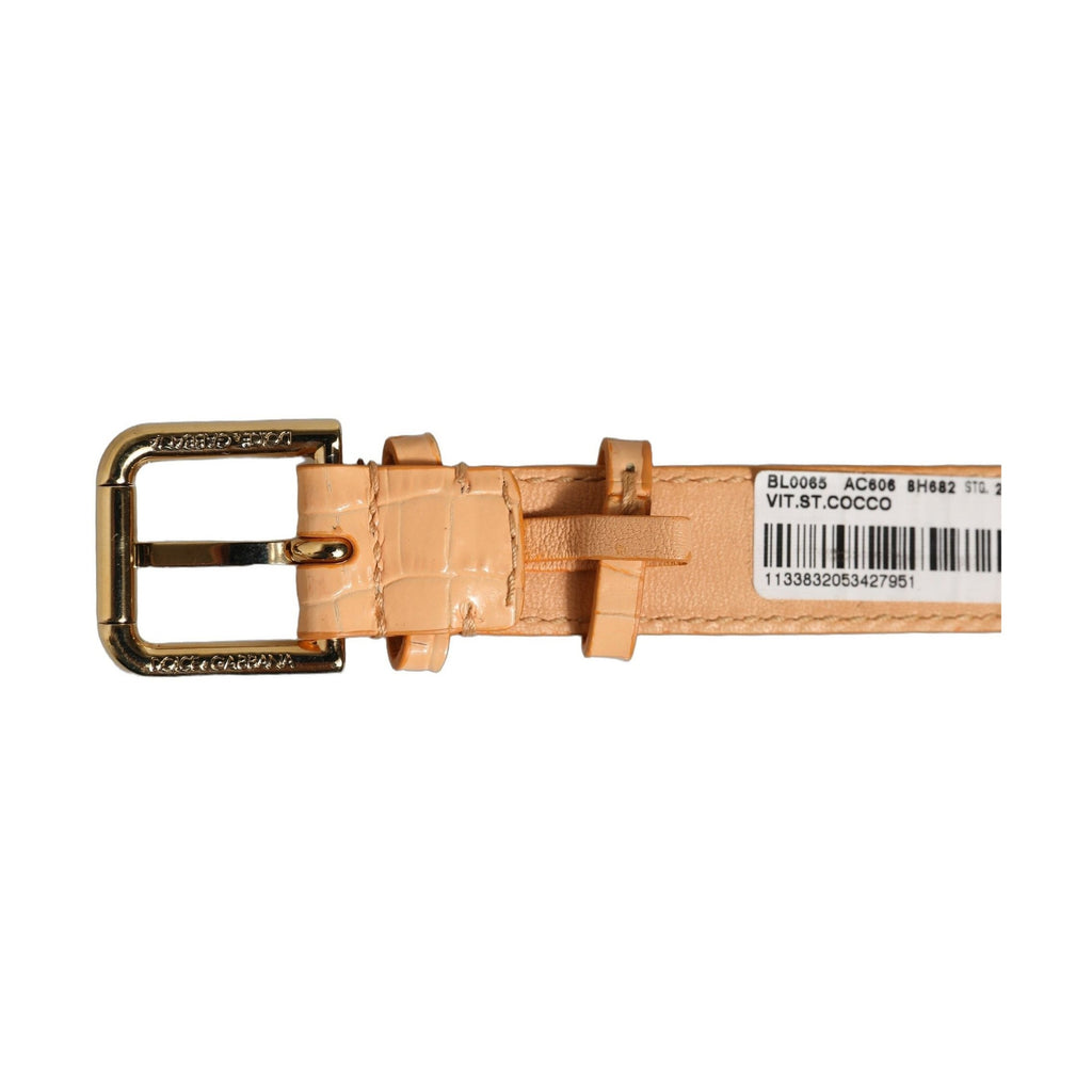 Dolce & Gabbana Beige Embossed Leather Gold Buckle Belt Strap Bracelet
