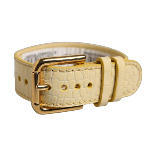 Beige Embossed Leather Gold Buckle Belt Strap Bracelet