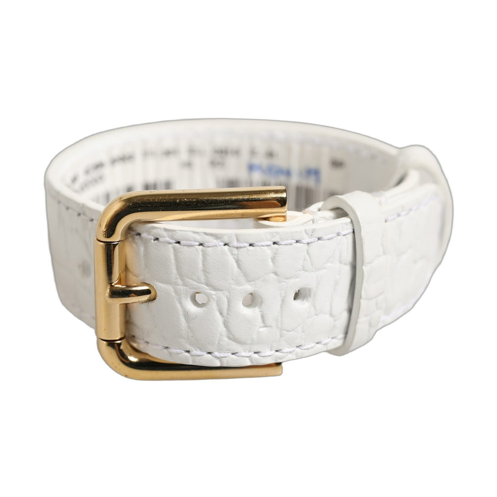 Dolce & Gabbana White Embossed Leather Gold Buckle Belt Strap Bracelet