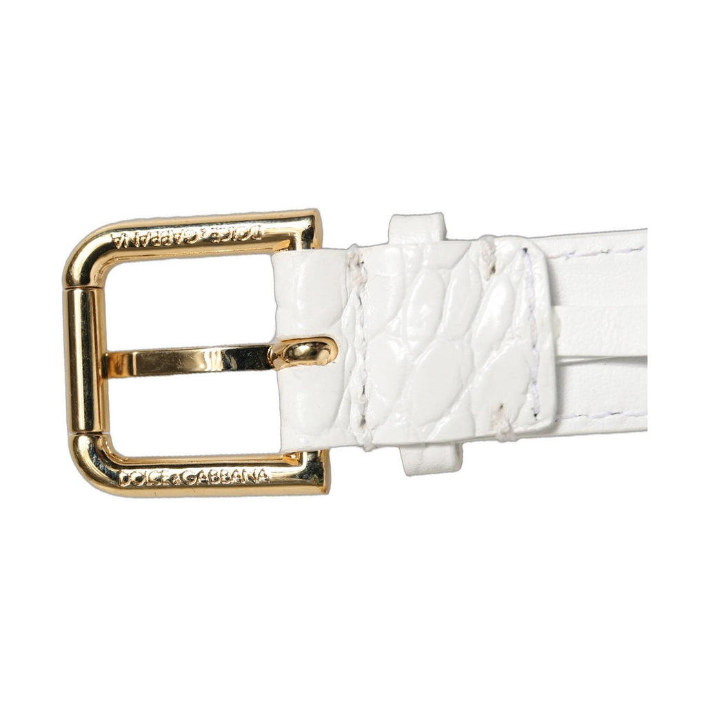 Dolce & Gabbana White Embossed Leather Gold Buckle Belt Strap Bracelet