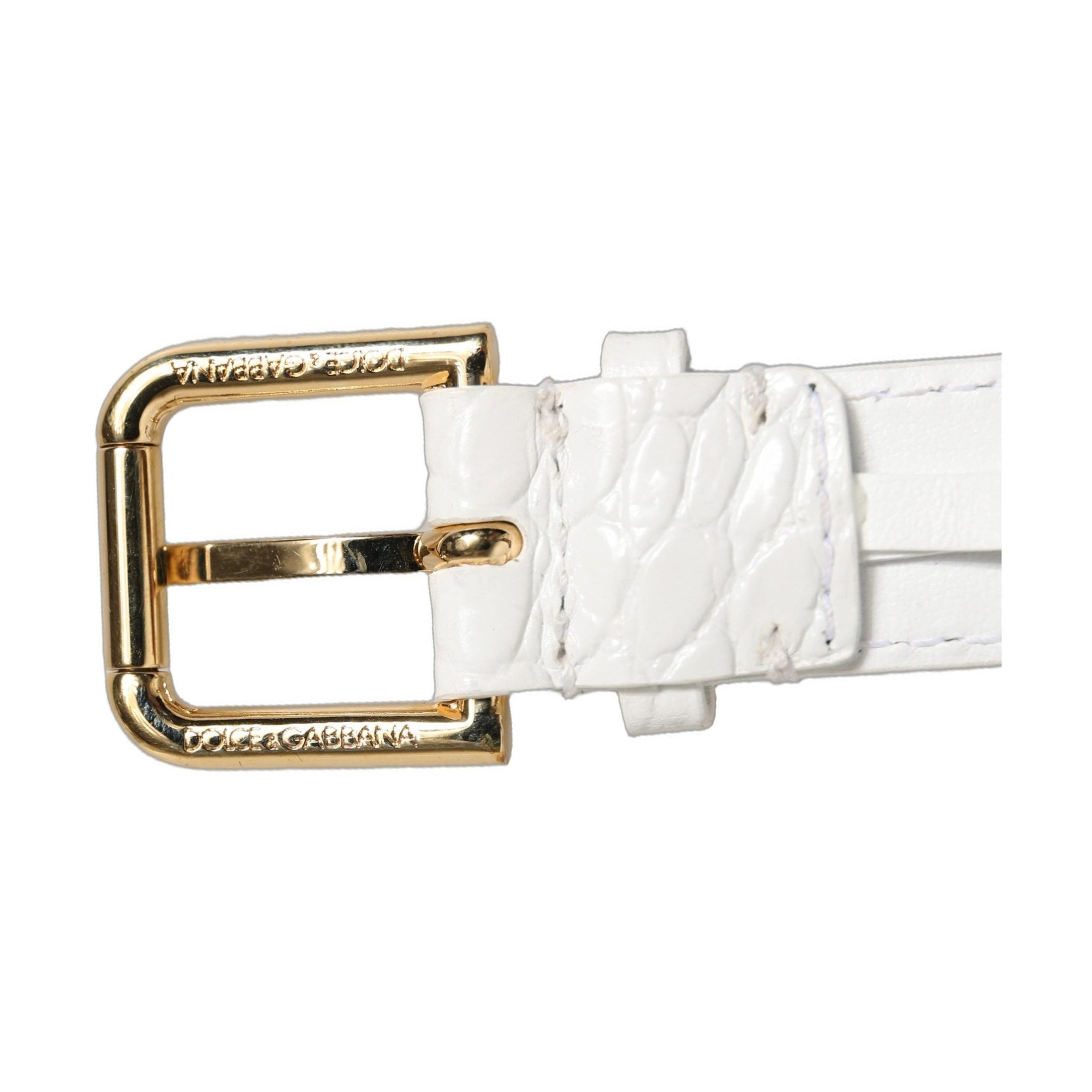 Dolce & Gabbana White Embossed Leather Gold Buckle Belt Strap Bracelet