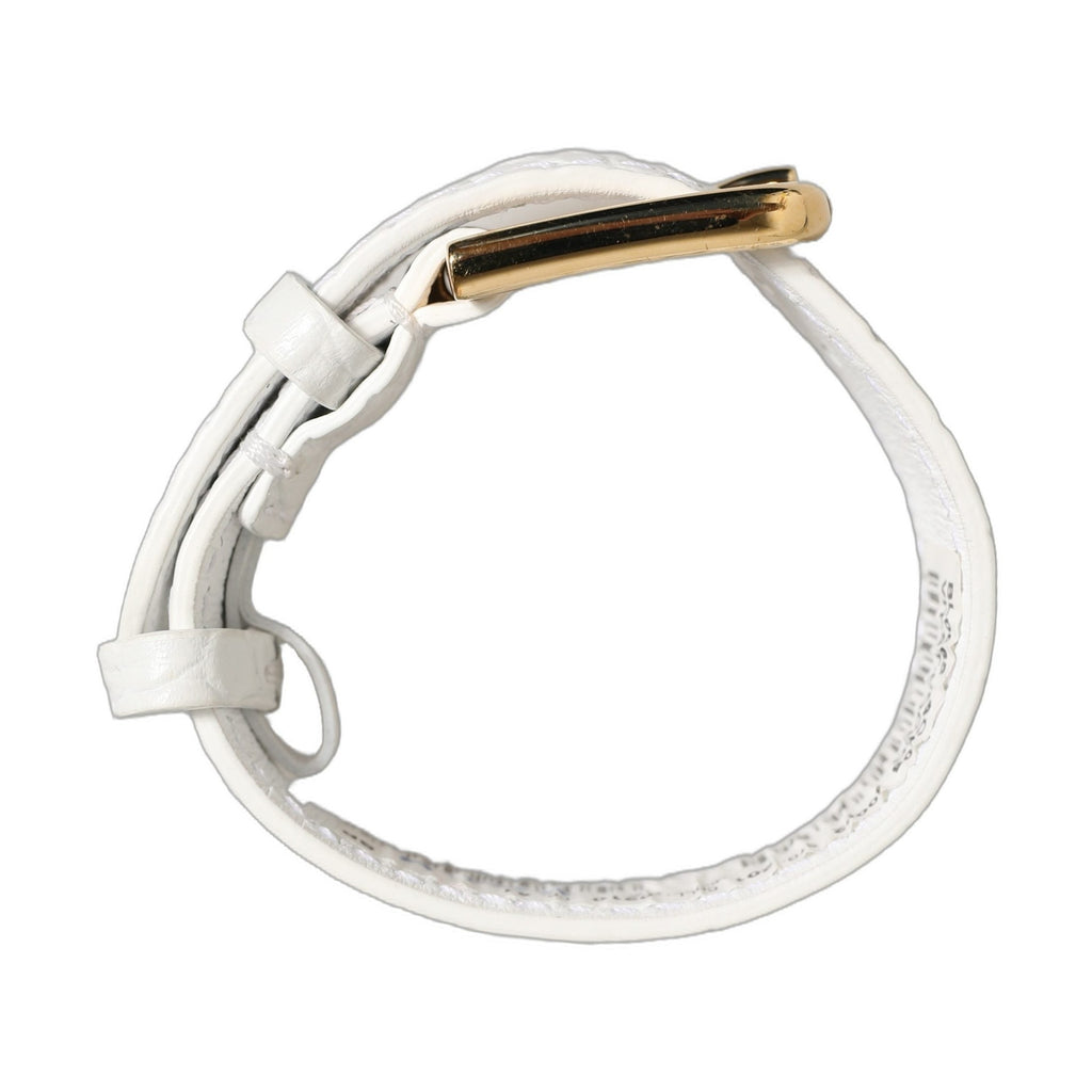 Dolce & Gabbana White Embossed Leather Gold Buckle Belt Strap Bracelet