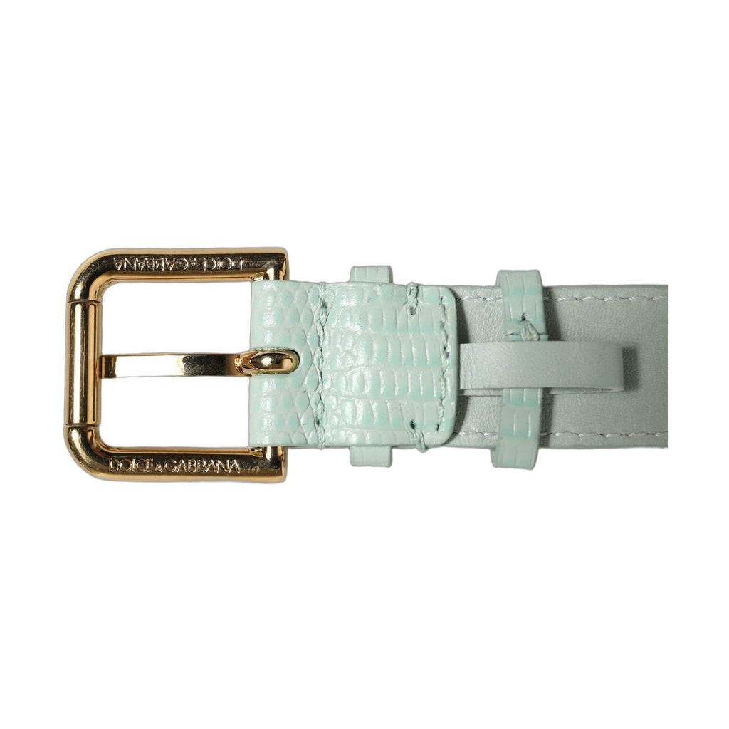 Dolce & Gabbana Green Textured Leather Gold Buckle Belt Strap Bracelet