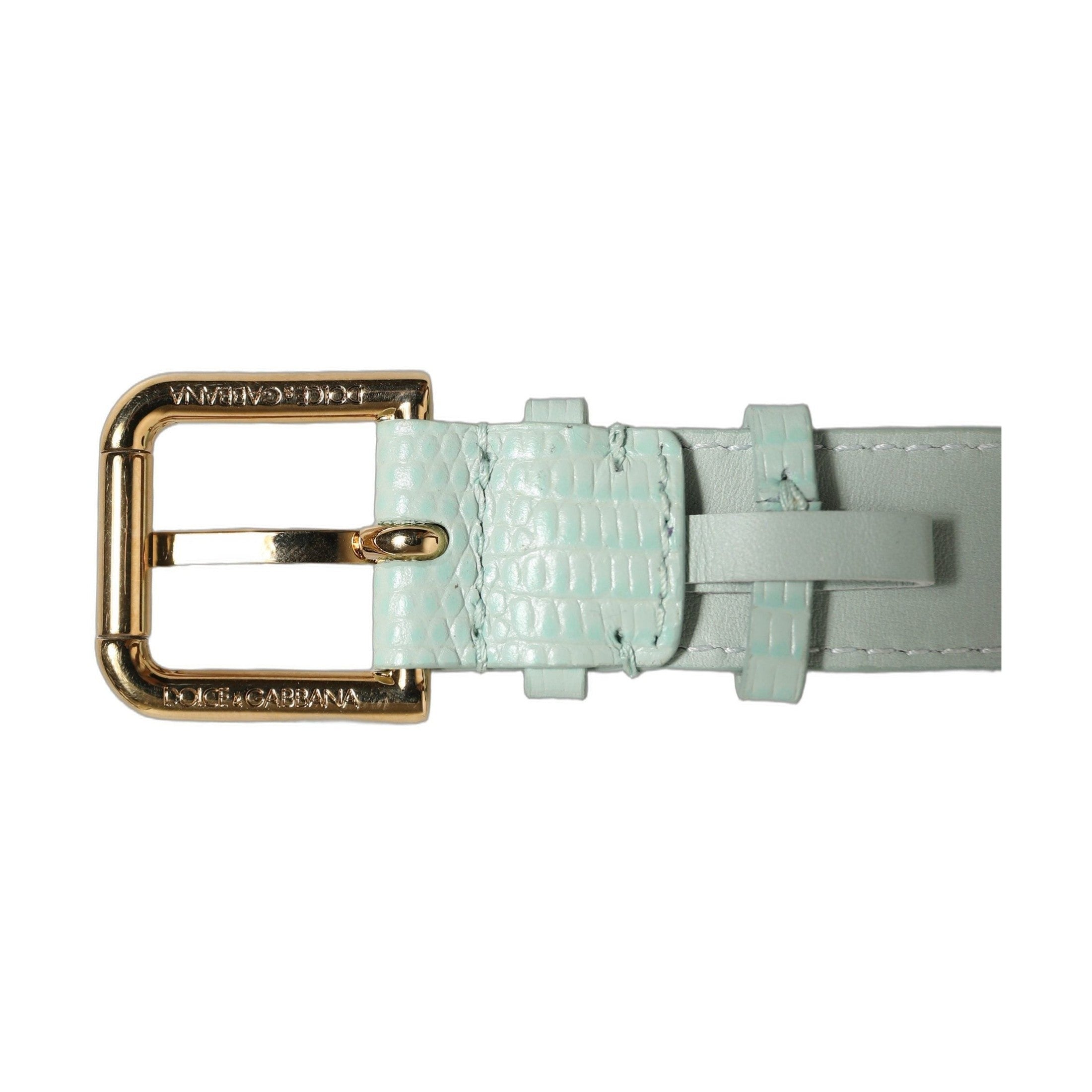 Dolce & Gabbana Green Textured Leather Gold Buckle Belt Strap Bracelet
