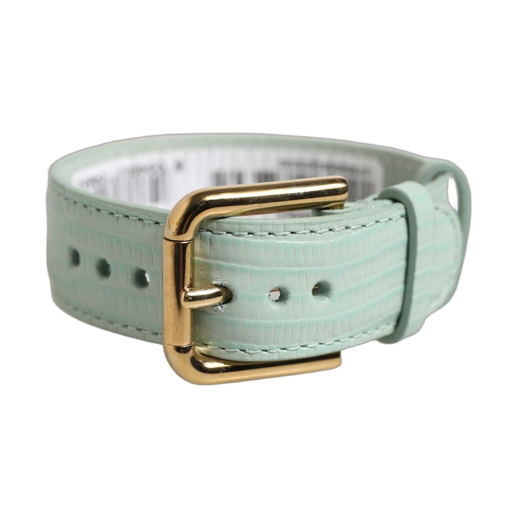 Dolce & Gabbana Green Textured Leather Gold Buckle Belt Strap Bracelet