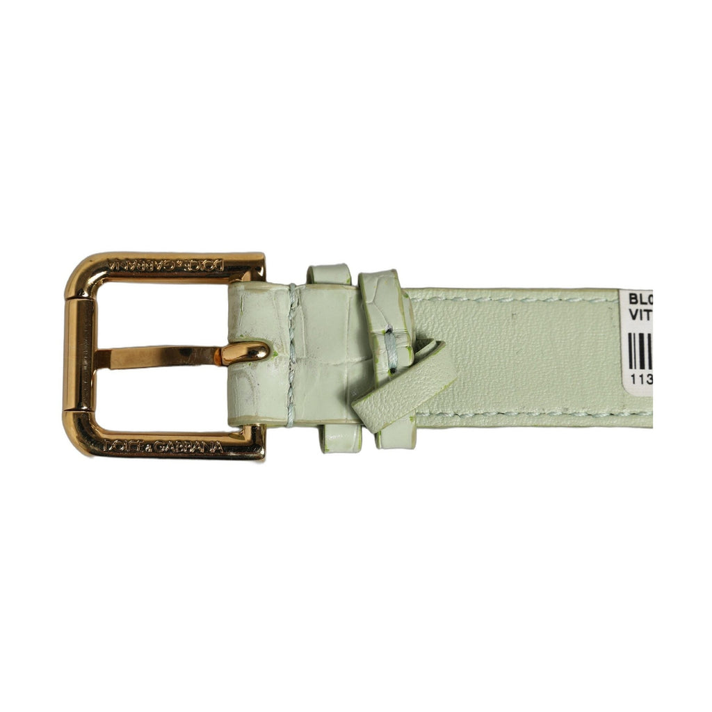 Dolce & Gabbana Green Embossed Leather Gold Buckle Belt Strap Bracelet