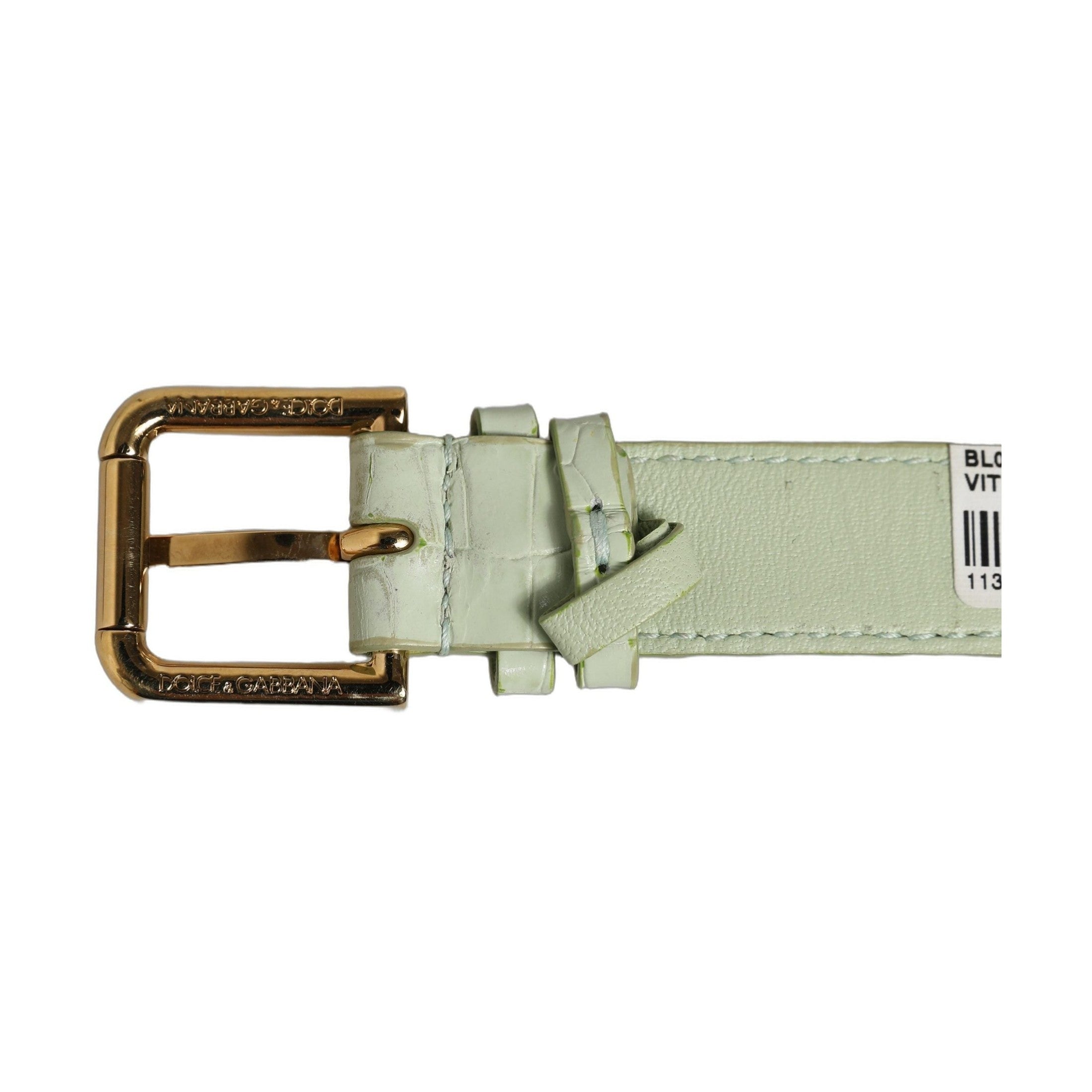 Dolce & Gabbana Green Embossed Leather Gold Buckle Belt Strap Bracelet