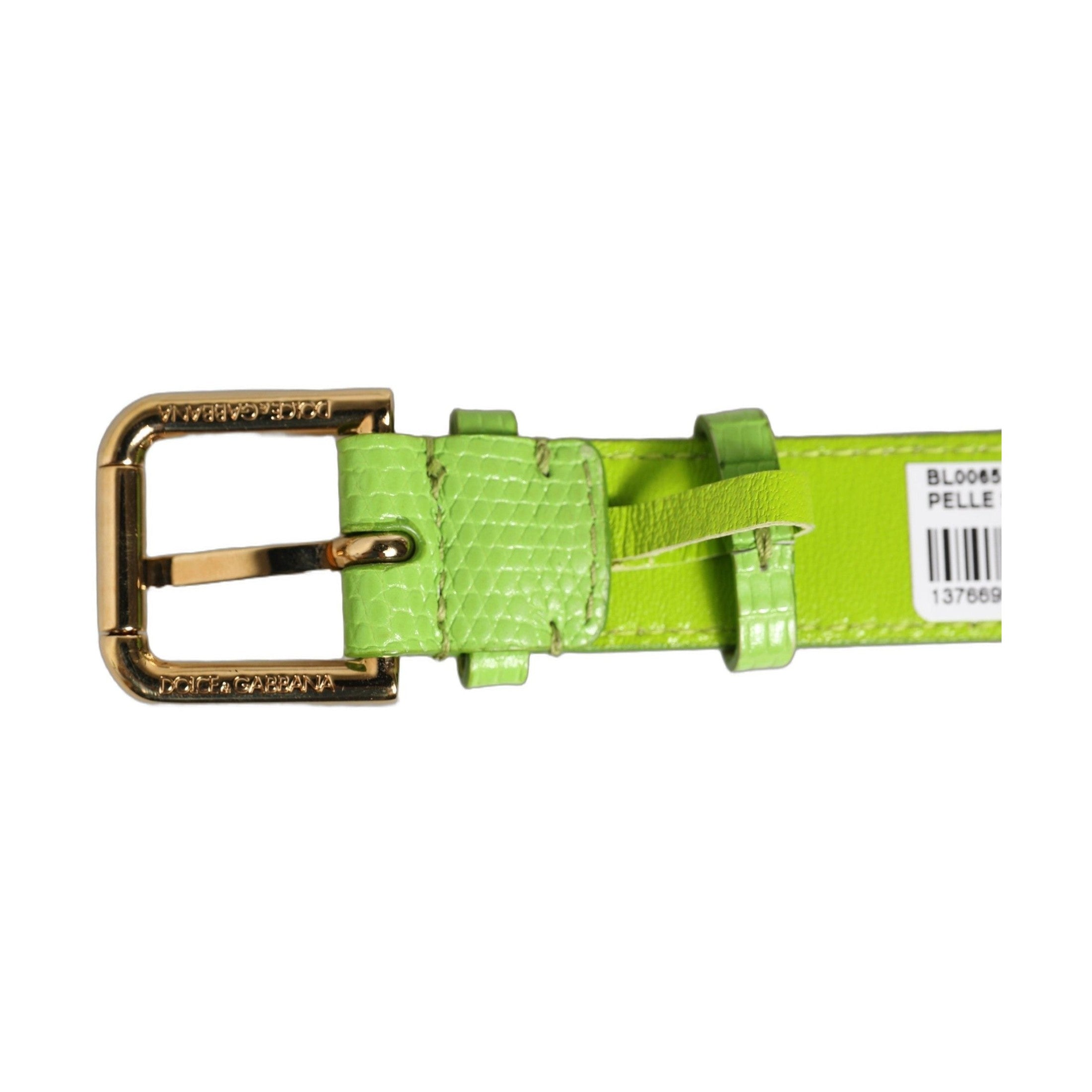 Dolce & Gabbana Green Textured Leather Gold Buckle Belt Strap Bracelet