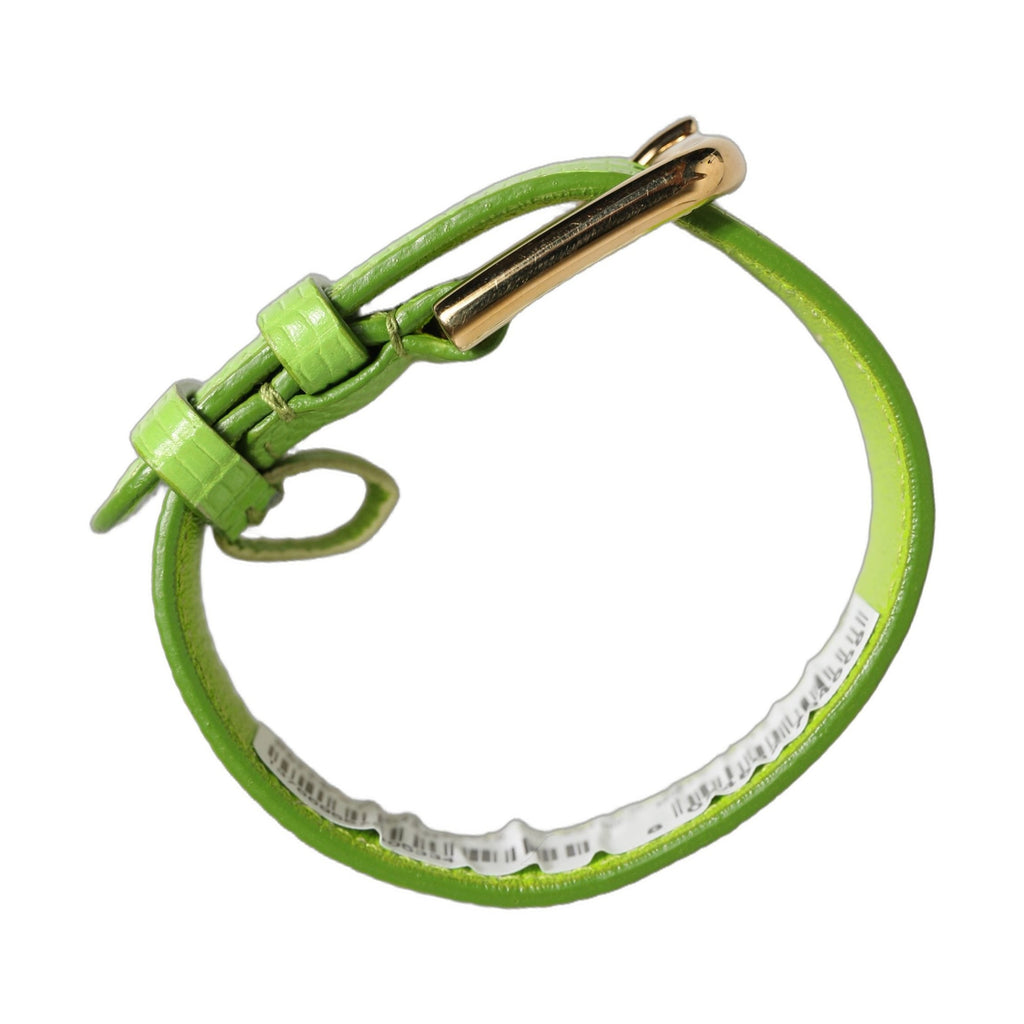 Dolce & Gabbana Green Textured Leather Gold Buckle Belt Strap Bracelet
