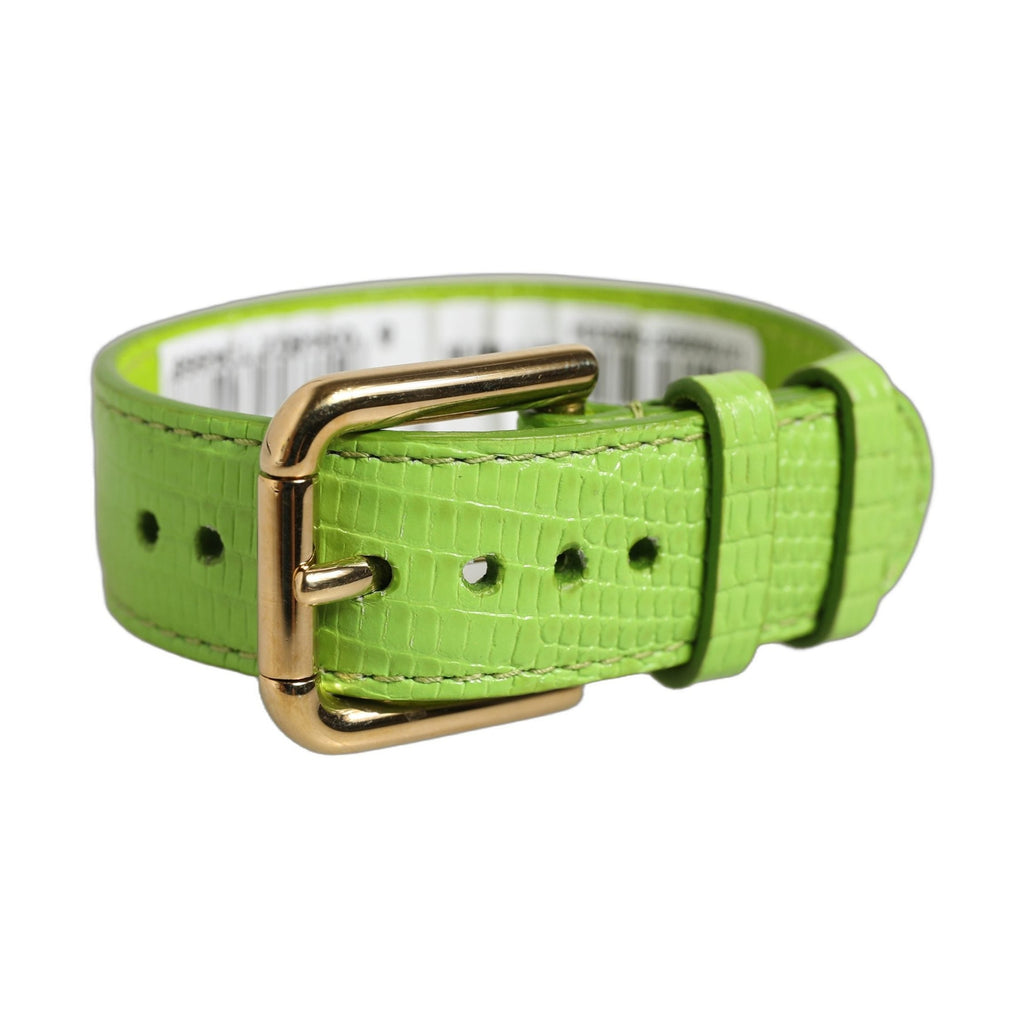 Dolce & Gabbana Green Textured Leather Gold Buckle Belt Strap Bracelet