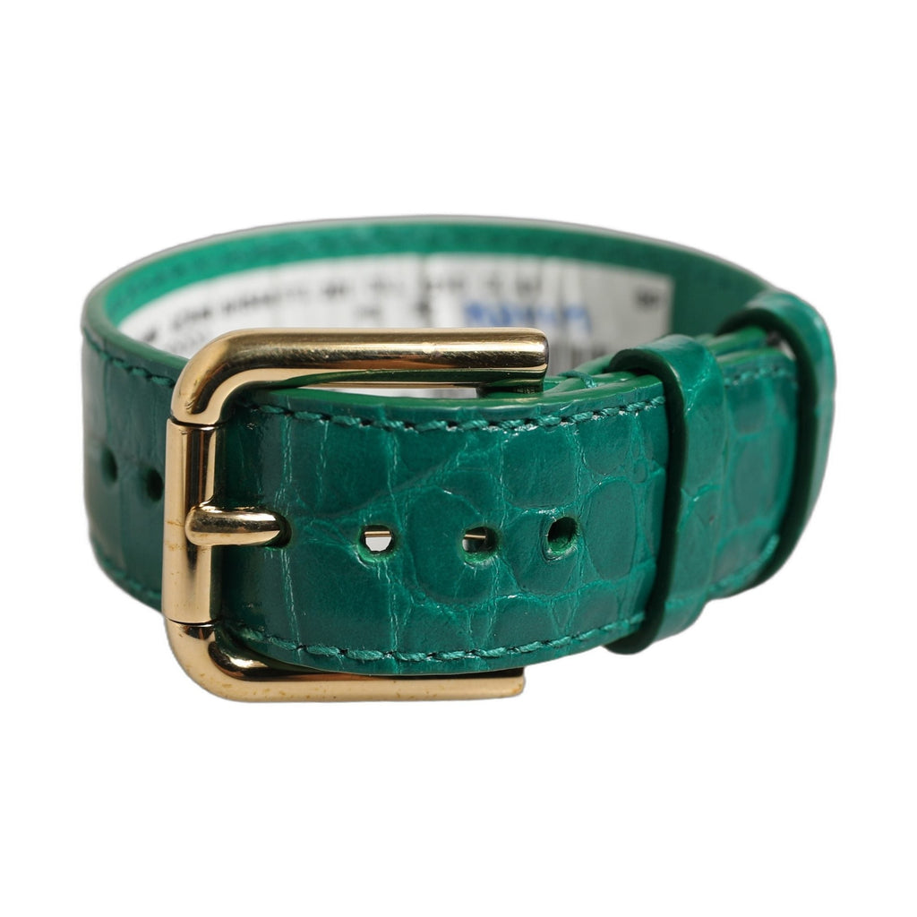 Dolce & Gabbana Green Embossed Leather Gold Buckle Belt Strap Bracelet