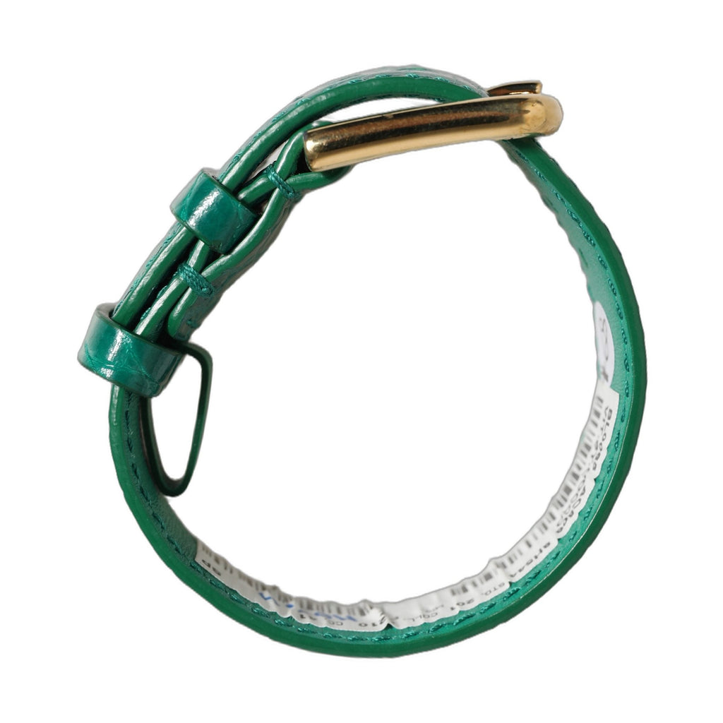 Dolce & Gabbana Green Embossed Leather Gold Buckle Belt Strap Bracelet
