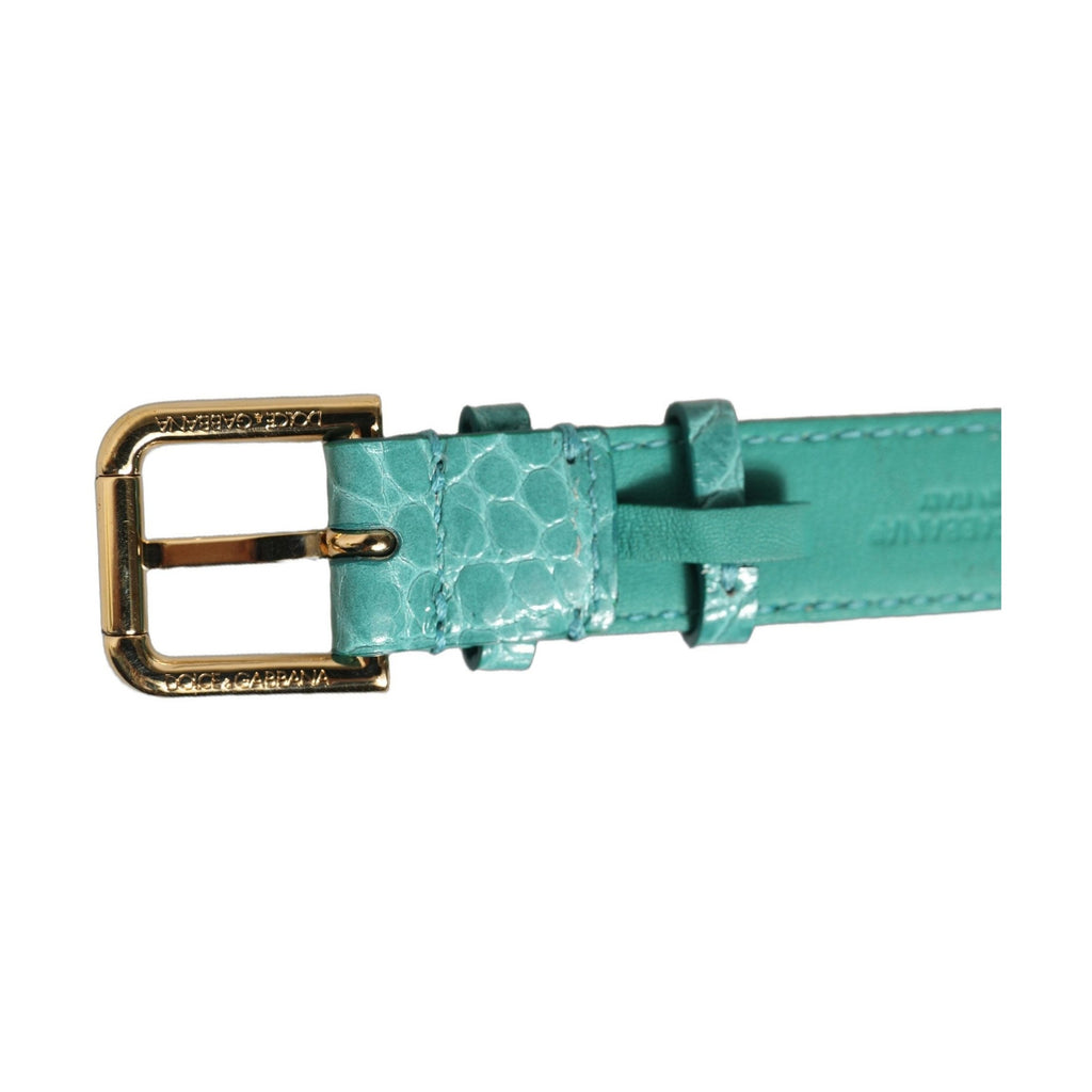 Dolce & Gabbana Blue Embossed Leather Gold Buckle Belt Strap Bracelet