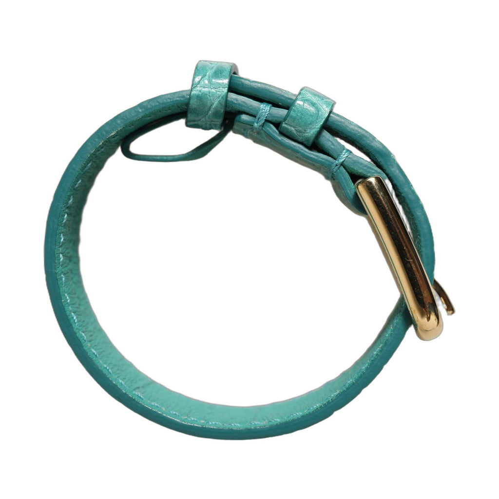 Dolce & Gabbana Blue Embossed Leather Gold Buckle Belt Strap Bracelet